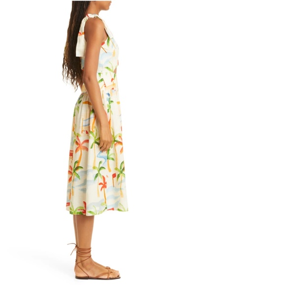 NWT $230 FARM Rio Copacabana Asymmetric Sleeve Side Cutout Linen Blend Dress- XL - Picture 6 of 8